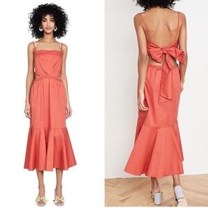Johanna Ortiz Coral Red Tie-Back Midi Dress